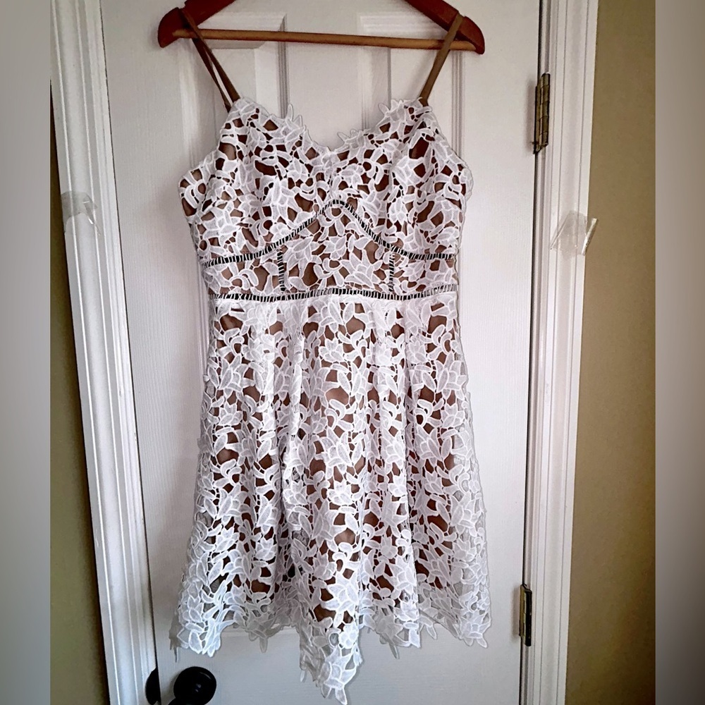 She + Sky Nude With White Lace overlay Dress Size M
